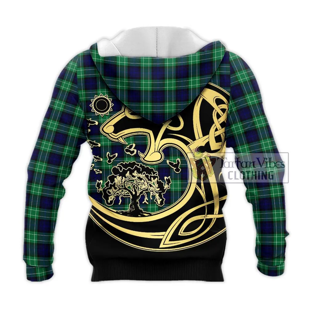 Abercrombie Tartan Knitted Hoodie with Family Crest Celtic Wolf Style