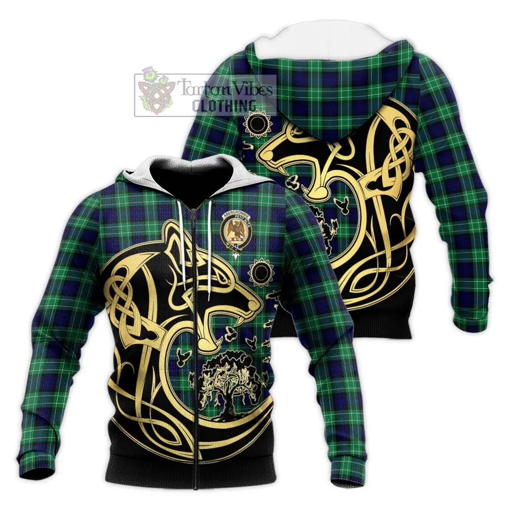 Abercrombie Tartan Knitted Hoodie with Family Crest Celtic Wolf Style