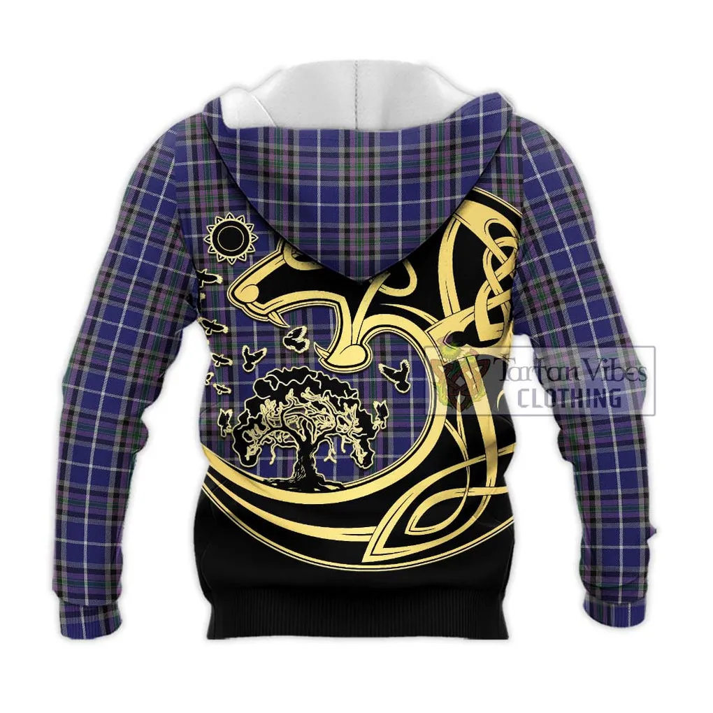 Alexander of Menstry Tartan Knitted Hoodie with Family Crest Celtic Wolf Style