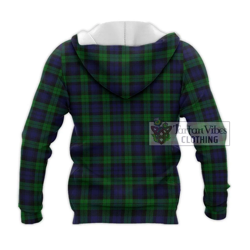 Black Watch Tartan Knitted Hoodie with Family Crest DNA In Me Style