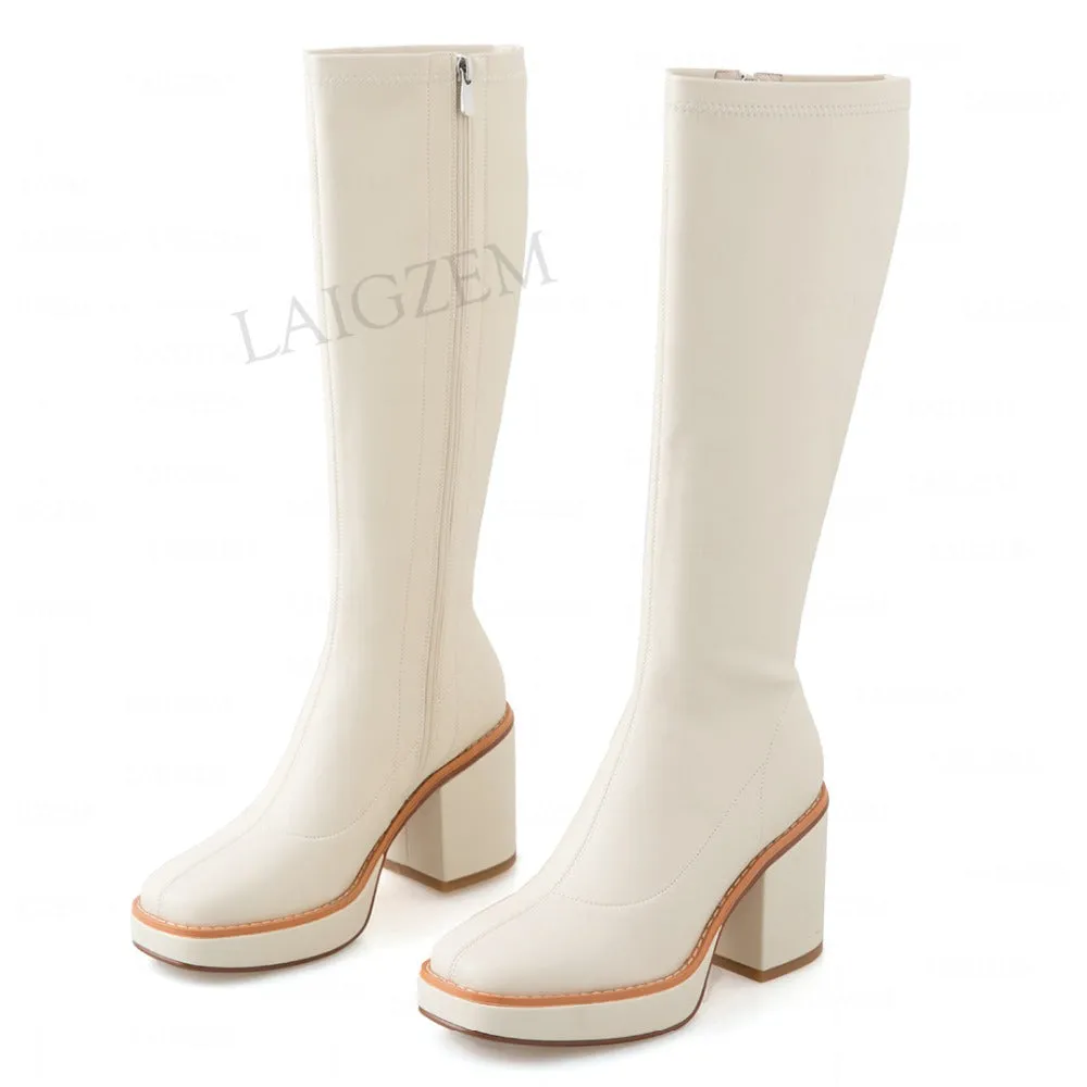 Block Heels Boots Stretchy Zip