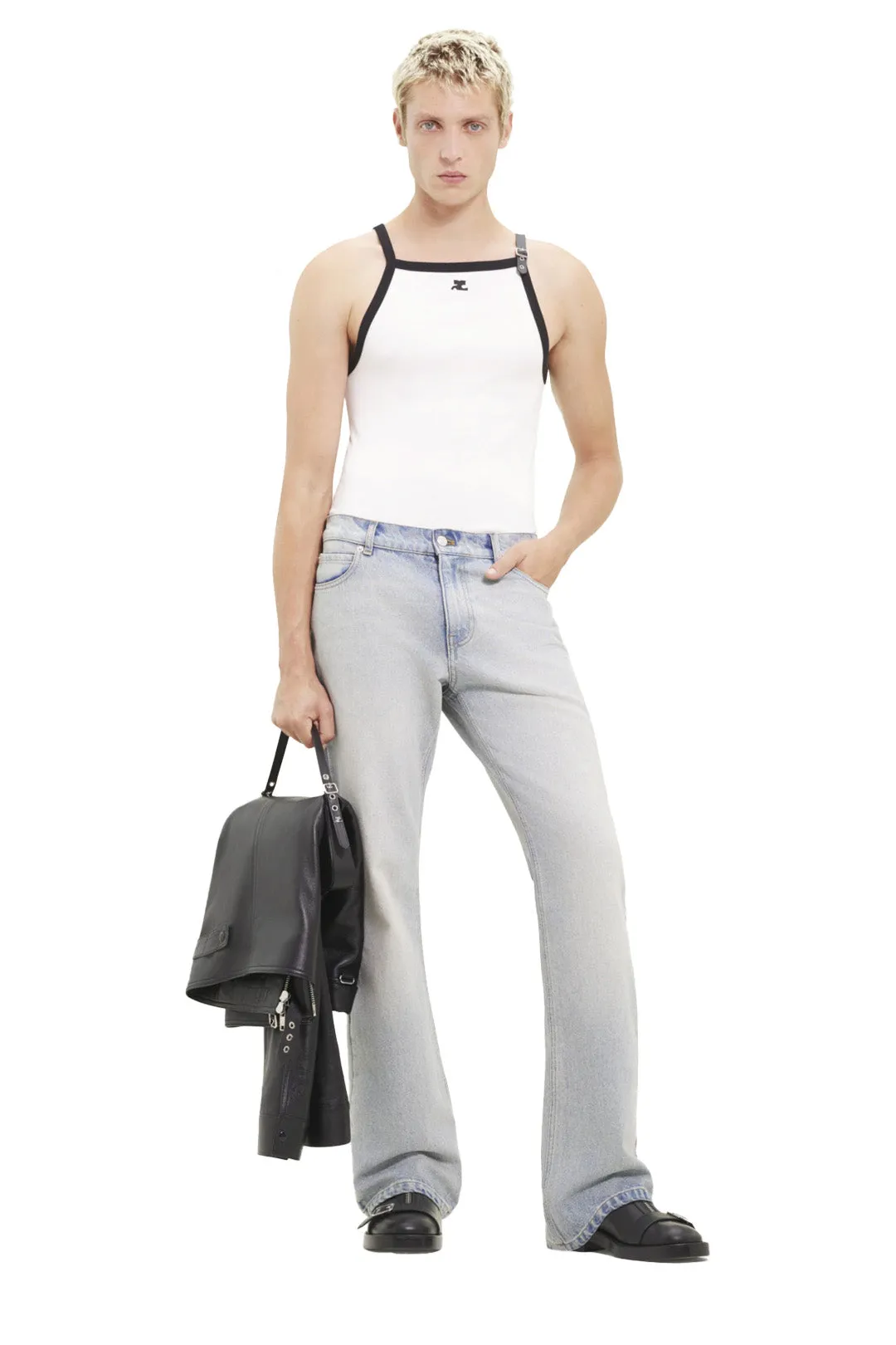 Buckle-Detail Contrast-Trim Tank Top